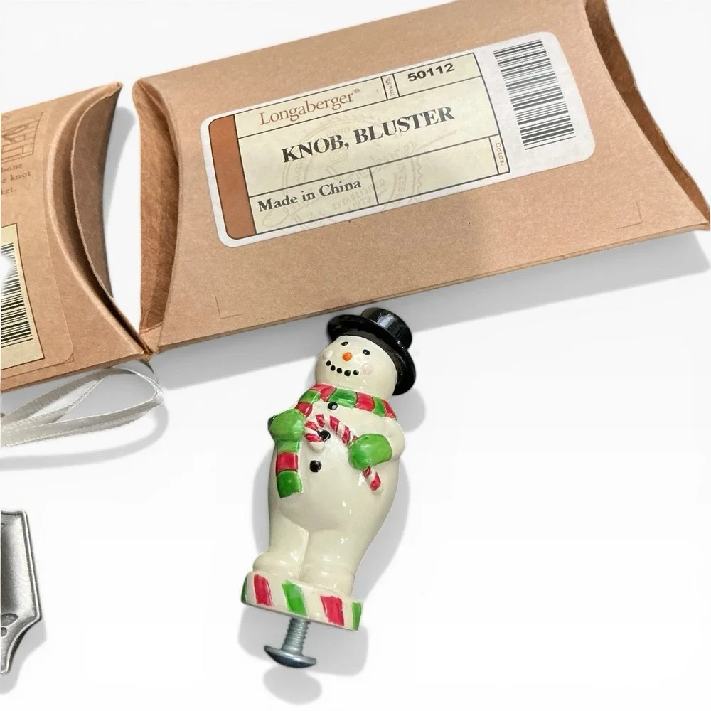 Longaberger Pewter Label Tie On‎ 2003 + Bluster Snowman Knob Set NIB
